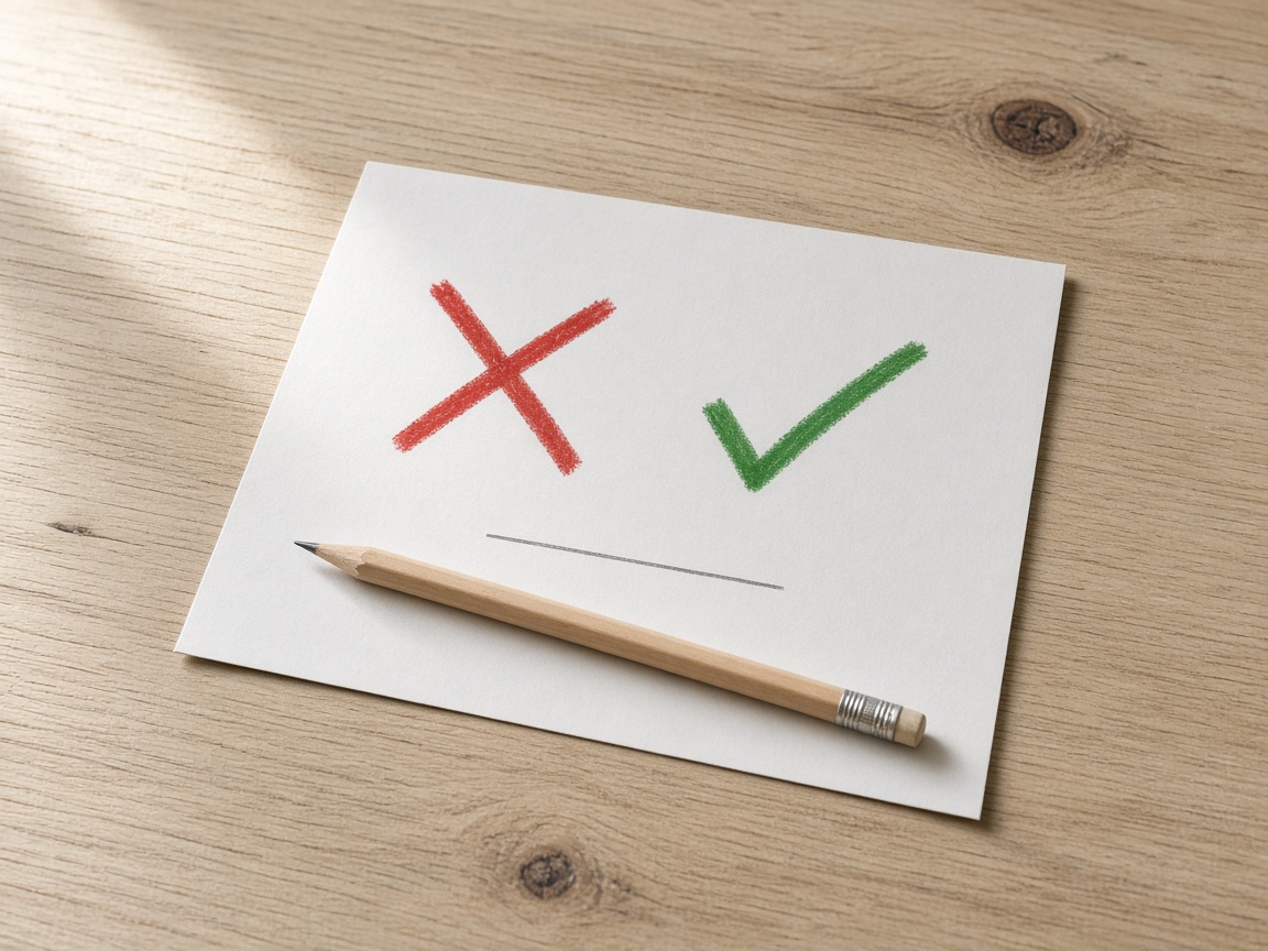 A page marked with a red X and a green check.